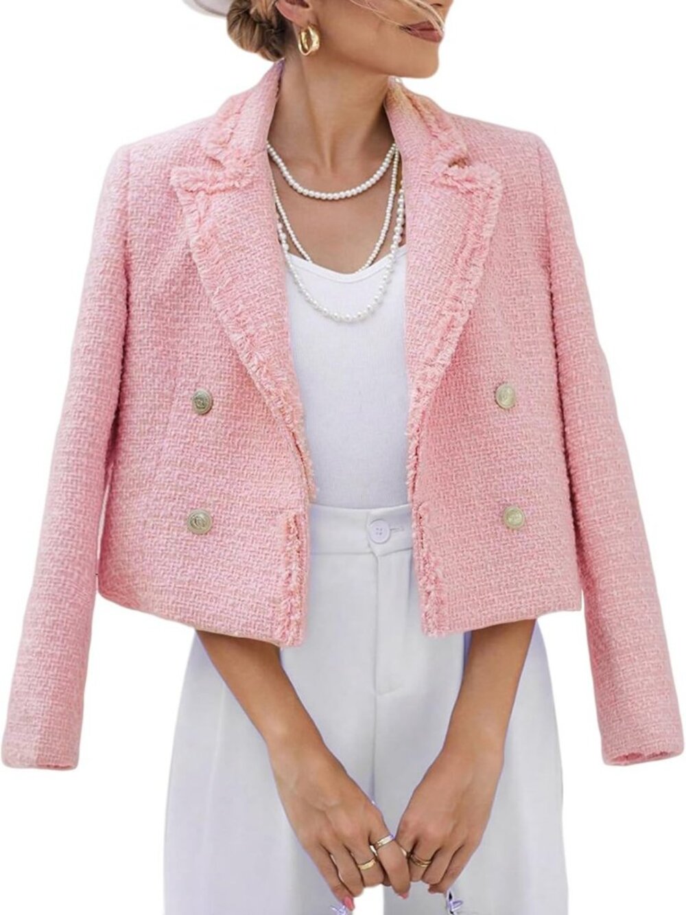 Chic Women's Tweed Blazer Jacket - Elegant, Warm, Fully Lined, Casual Coat with